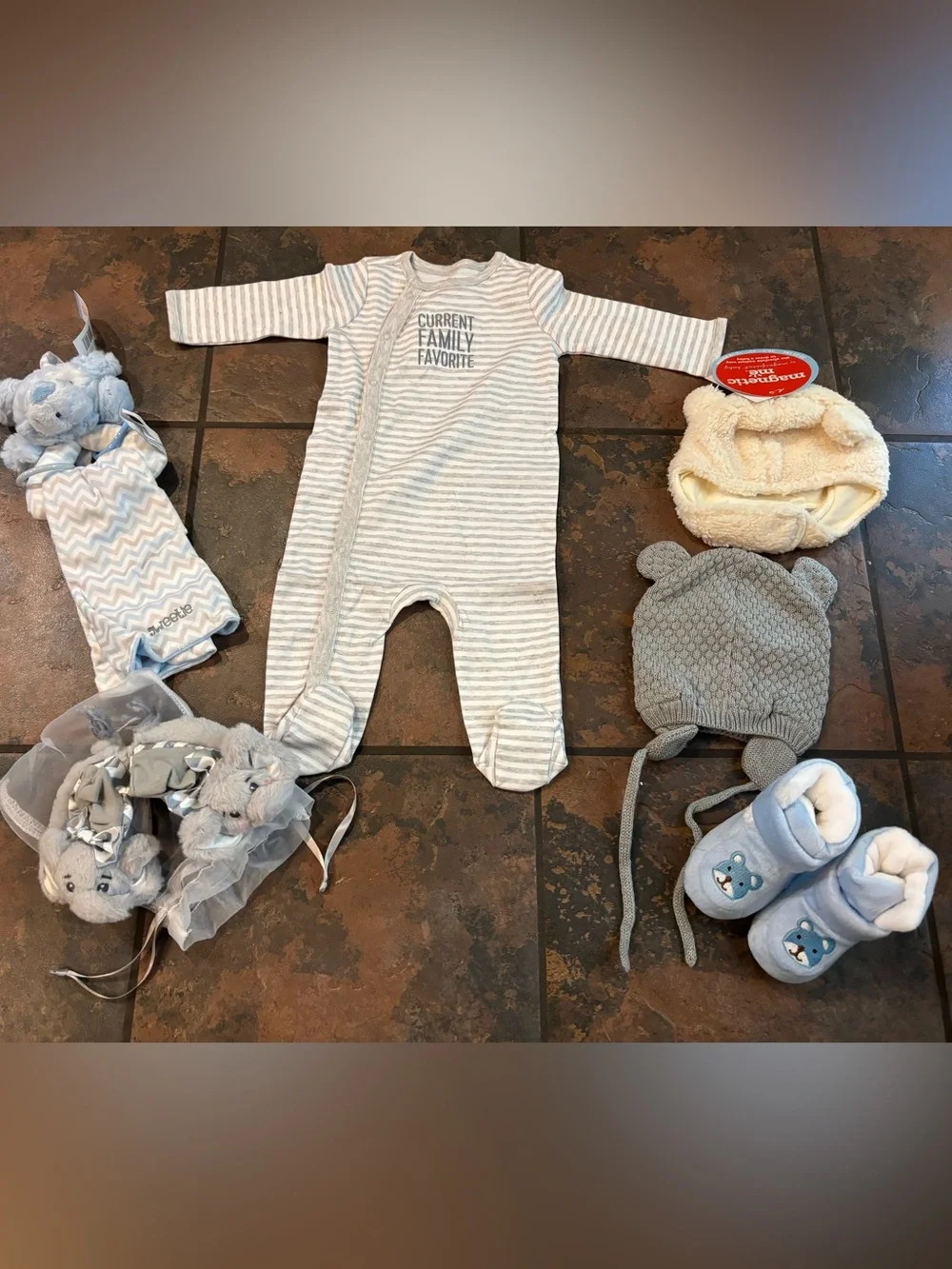 🧺The Children's Place Gray & White Striped Footed One-Piece baby boy bundle